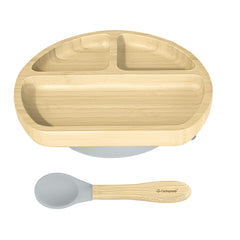 Abiie Octopod bamboo plate front view with three compartments for balanced meals.
