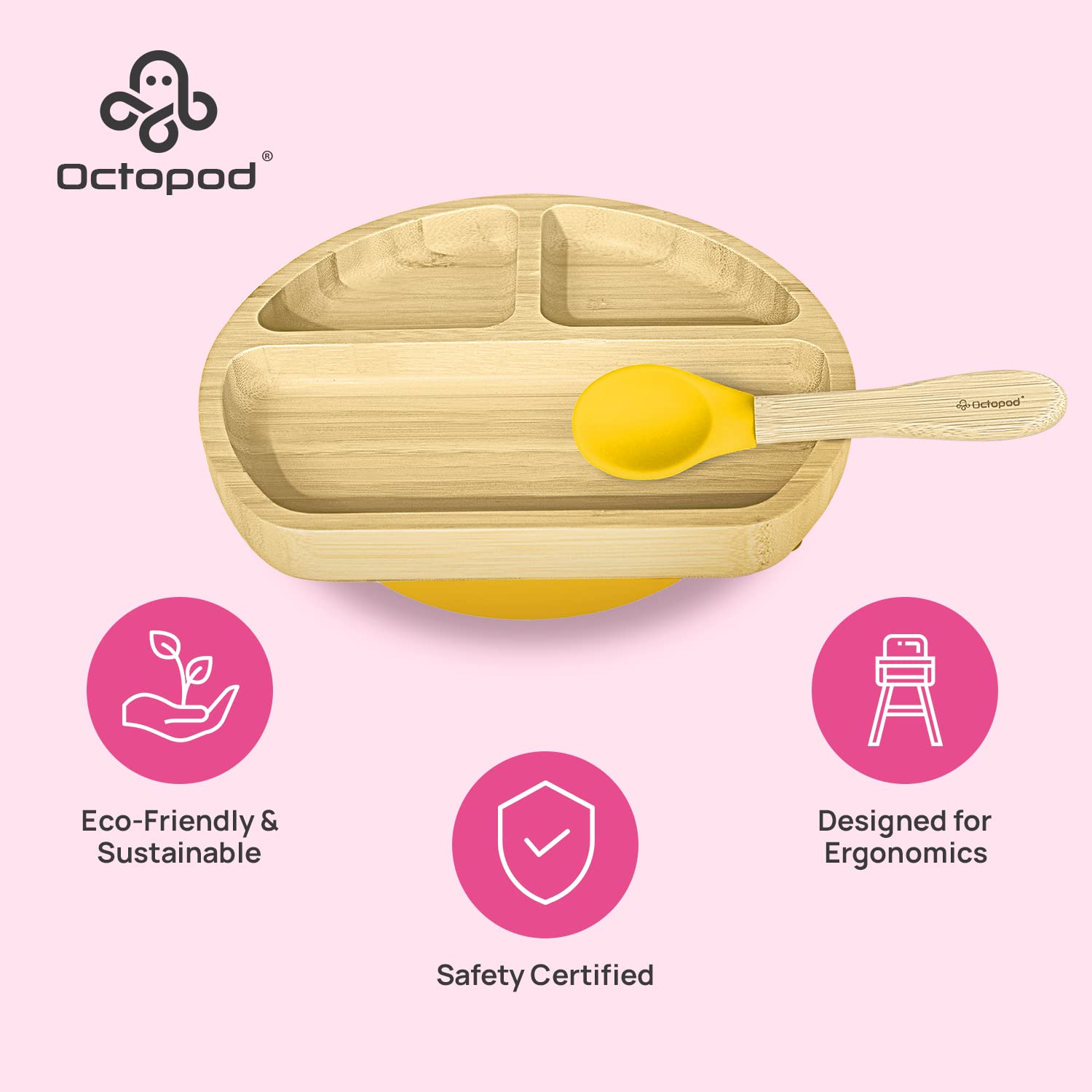Abiie Octopod fits most high chair trays for easier self-feeding