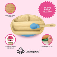 Abiie Octopod three-compartment plate encourages balanced, varied bites for babies.