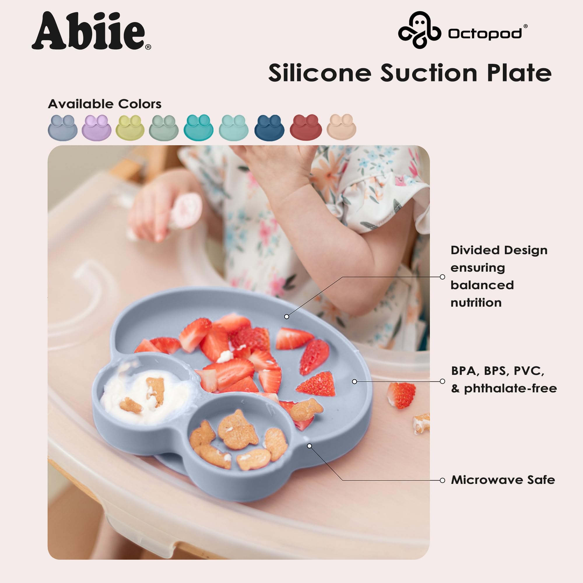 Fits most high chairs for stable feeding with Abiie Octopod Frog