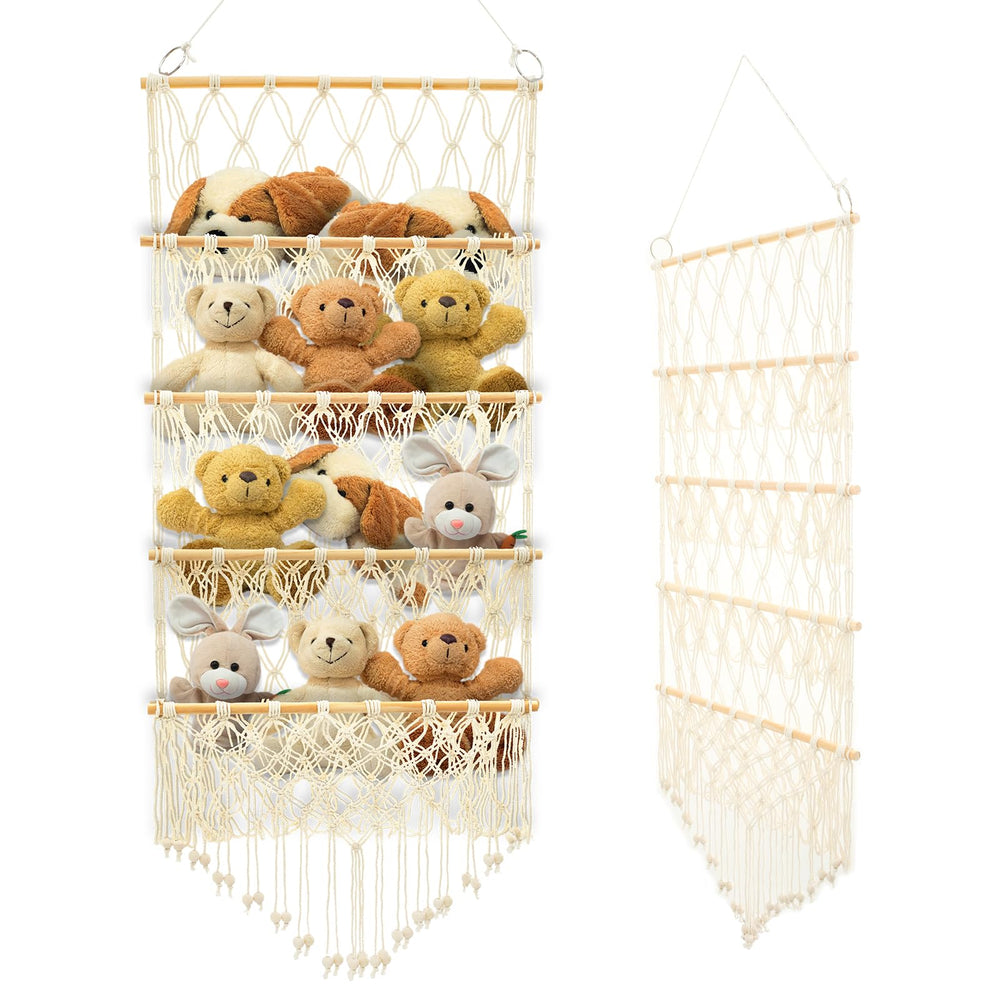Abizarch beige four-layer plush toy holder showing organized storage for playtime