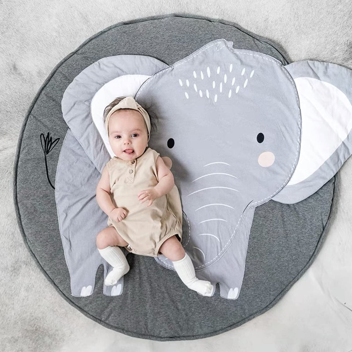 ABREEZE Elephant Tummy Time Mat with soft cotton fabric for gentle play