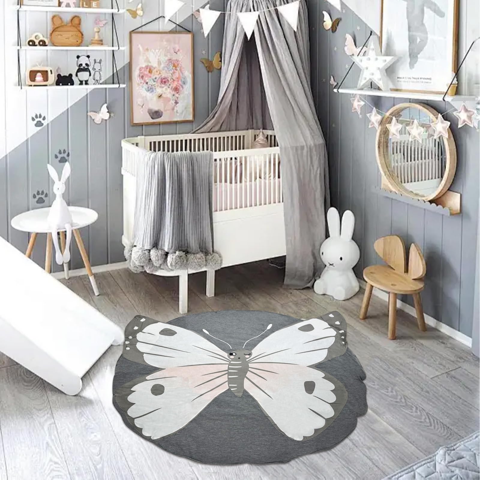 ABREEZE round play pad placed in a cozy bedroom setup.