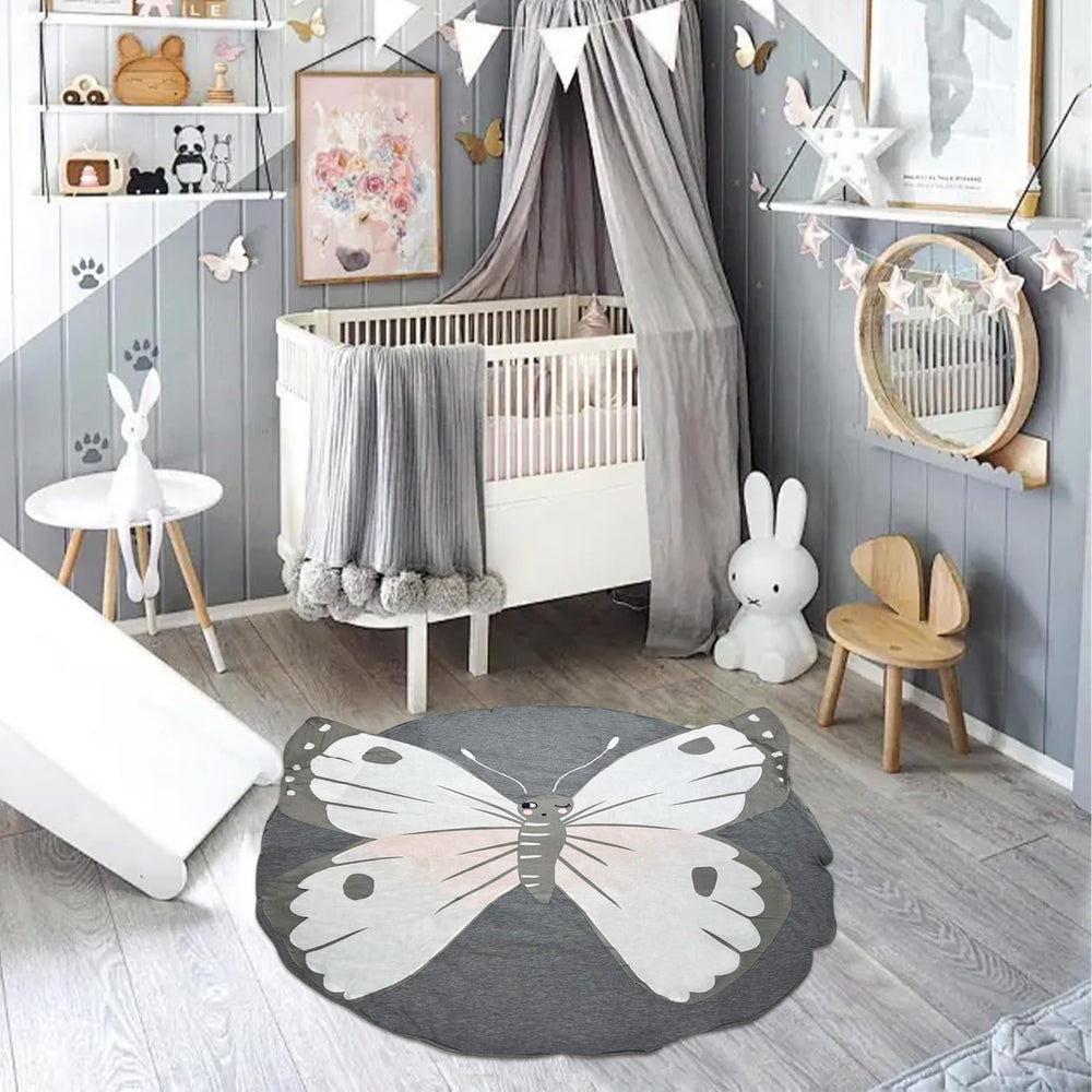 ABREEZE round play pad placed in a cozy bedroom setup.