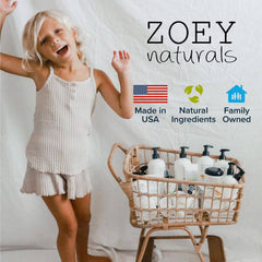 Aloe and avocado oil highlighted on Zoey Naturals bubble bath label