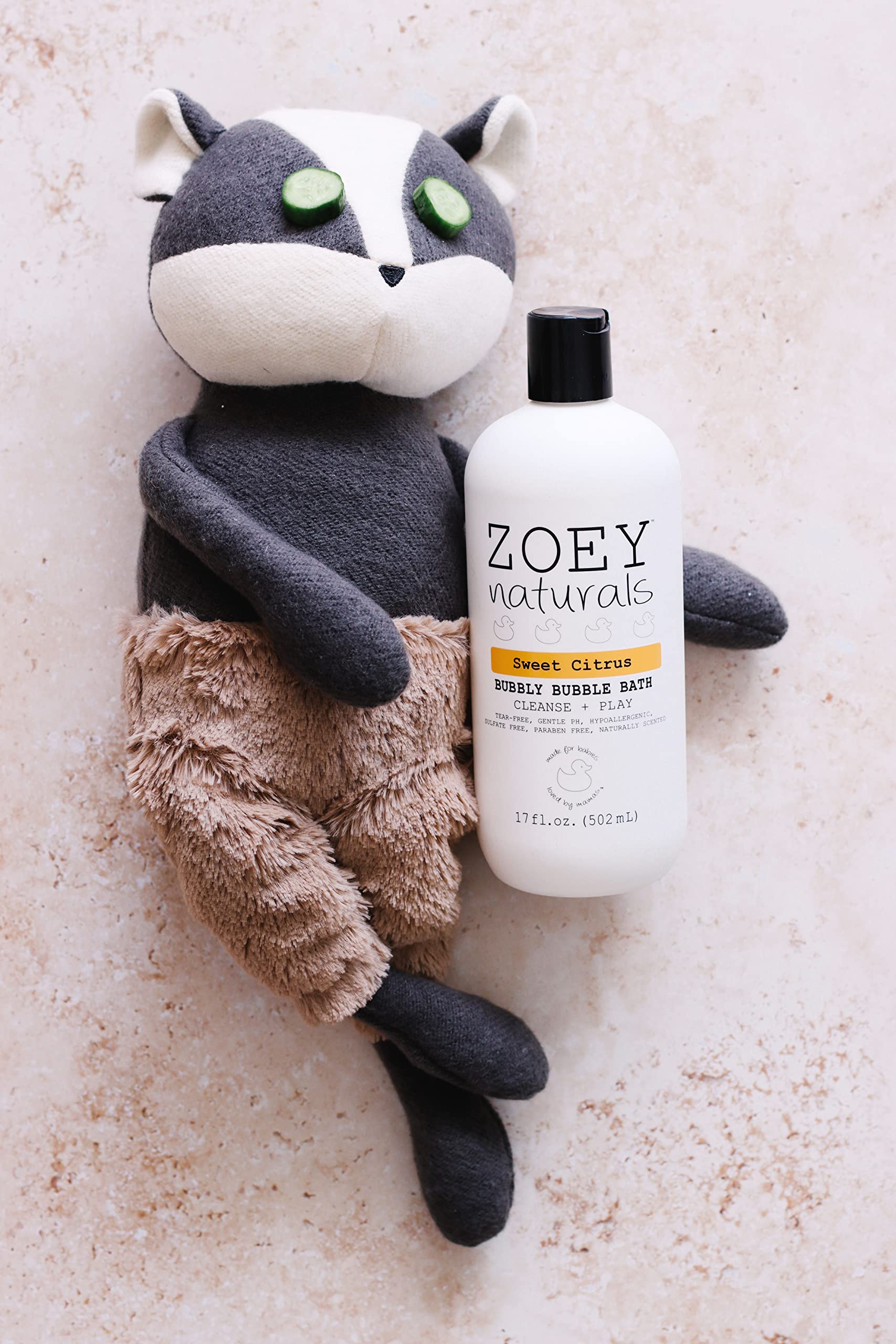 Made in USA badge on Zoey Naturals bubble bath packaging