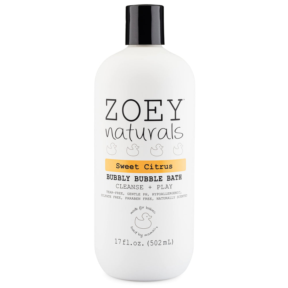Zoey Naturals sweet citrus bubble bath bottle with long lasting bubbles for kids