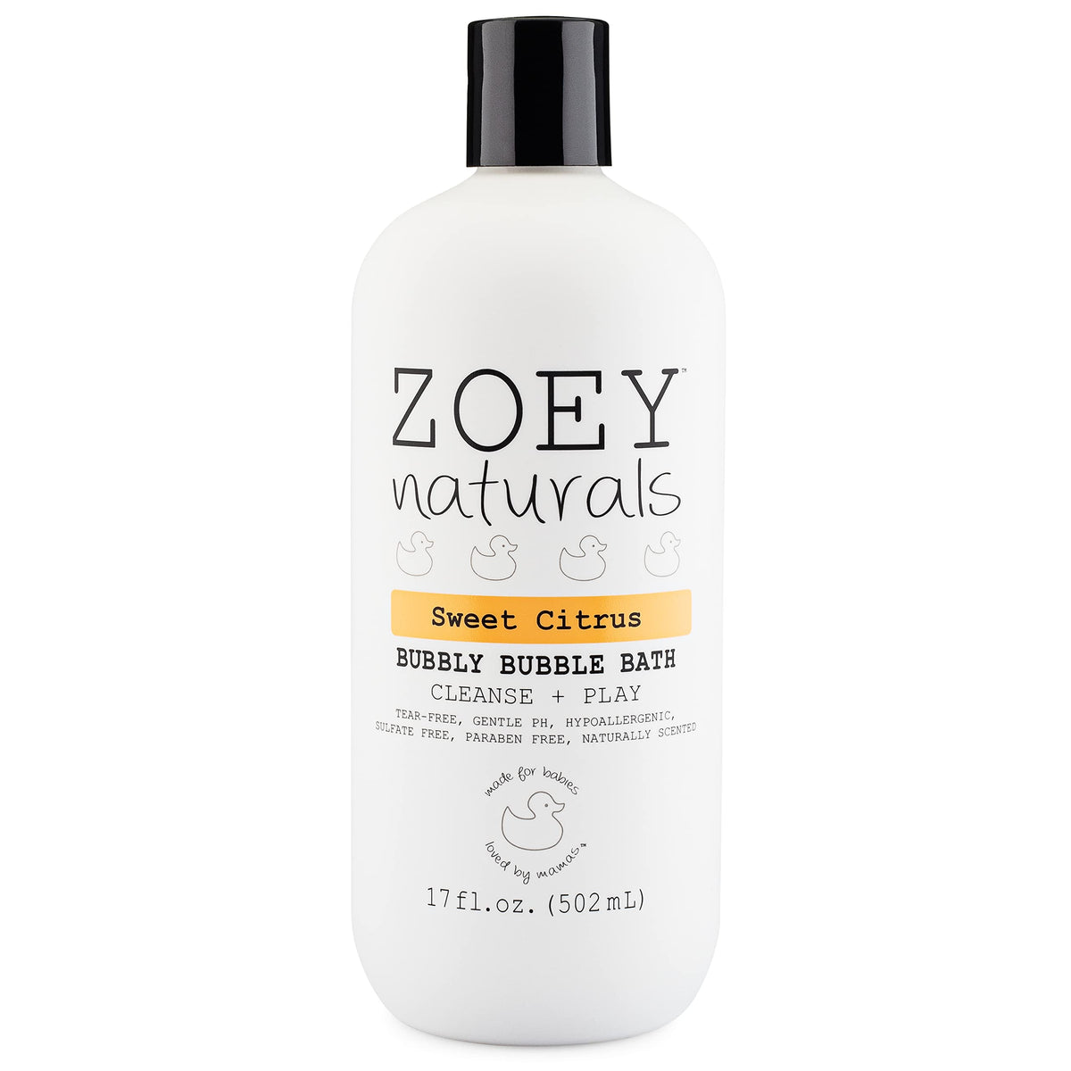 Zoey Naturals sweet citrus bubble bath bottle with long lasting bubbles for kids