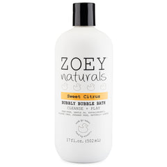 Zoey Naturals sweet citrus bubble bath bottle with long lasting bubbles for kids