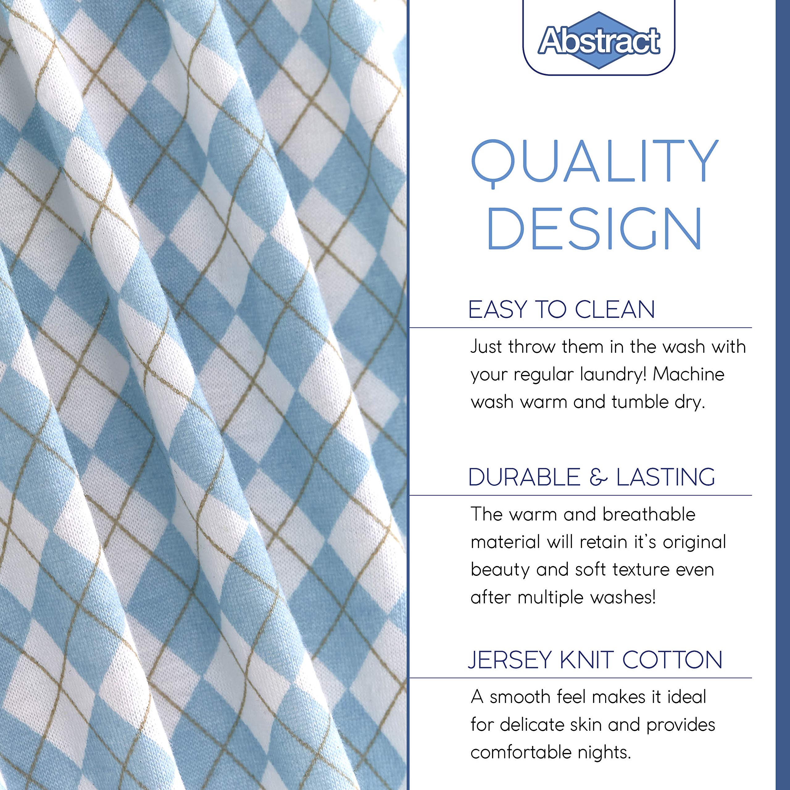 Abstract baby crib sheet blue is easy care with machine wash and tumble dry.