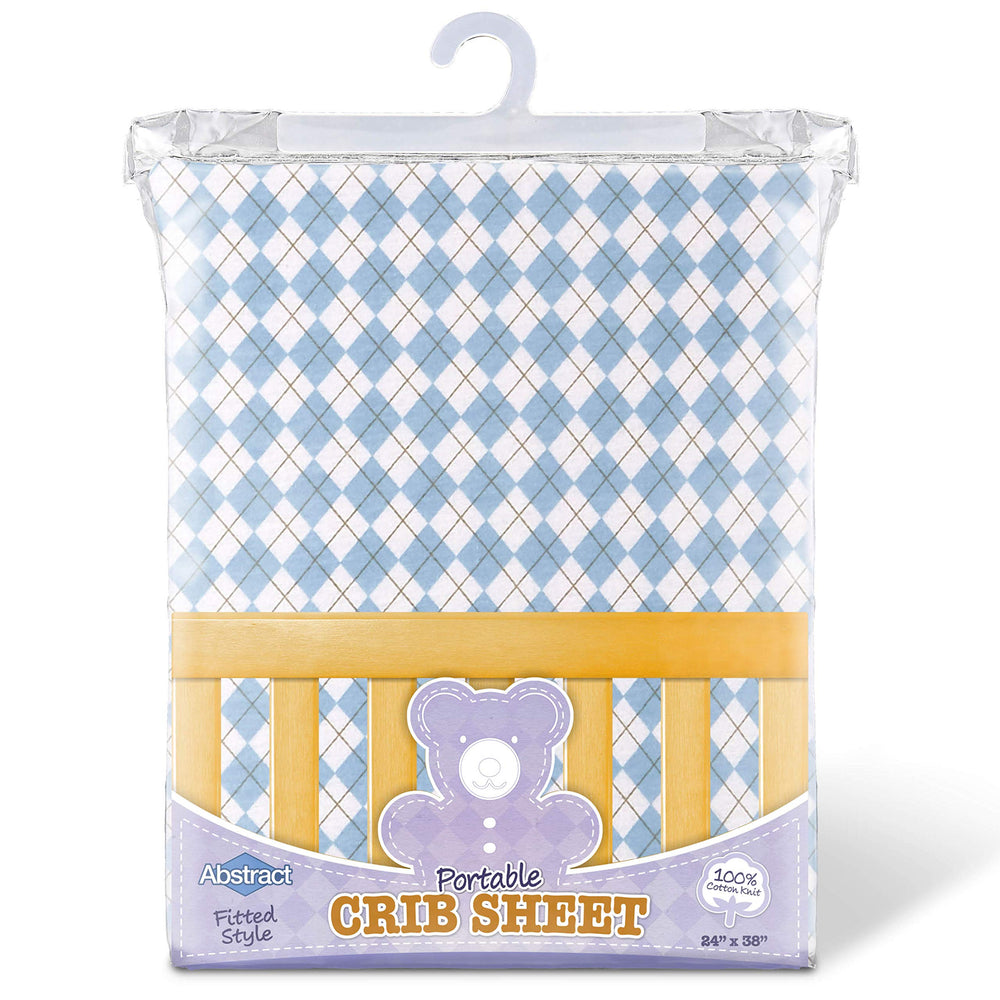 Blue Abstract Argyle crib sheet maintains shape wash after wash.