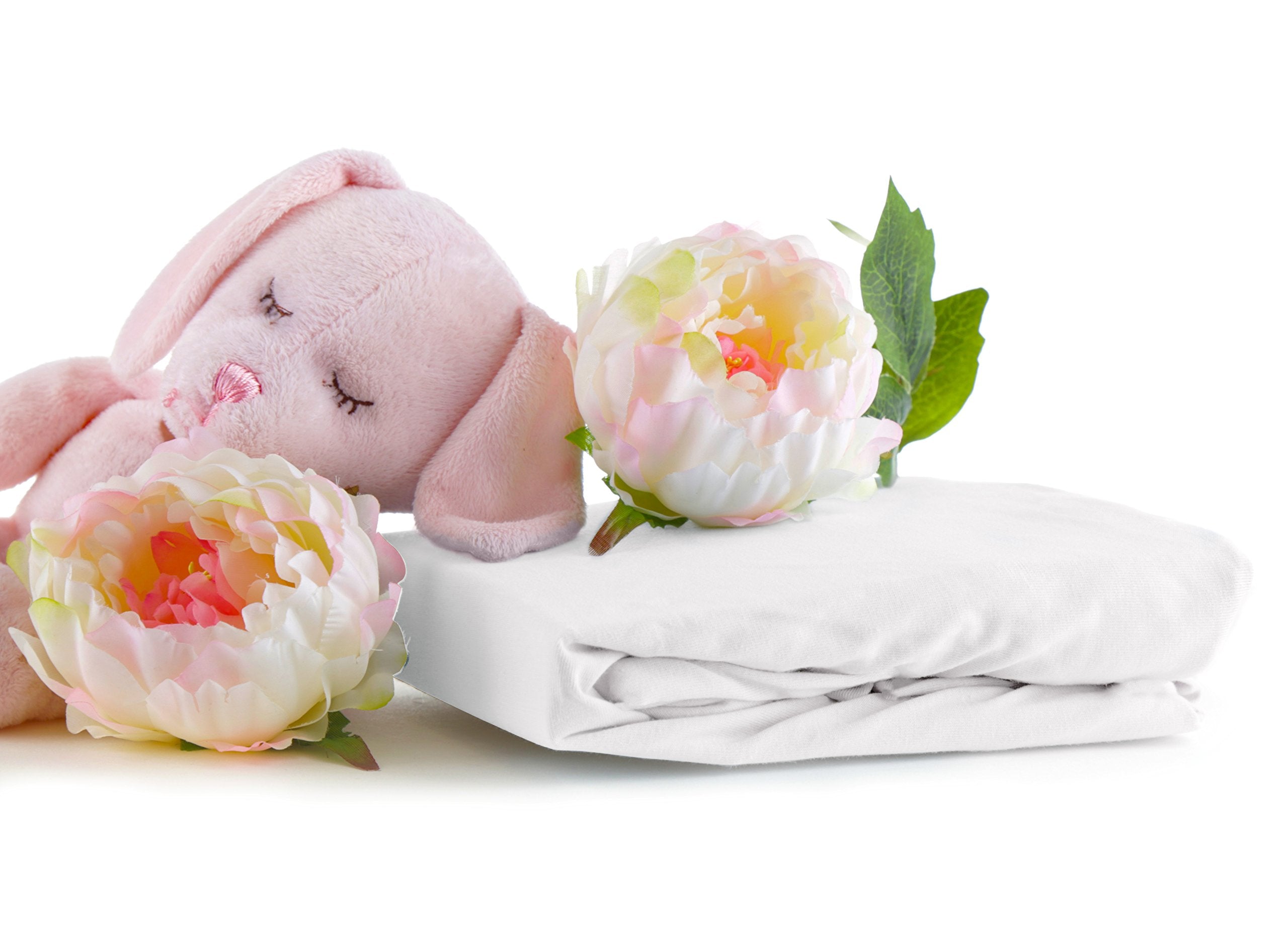 Abstract deep-fitted bassinet sheet with full-hem elastic ensures secure fit