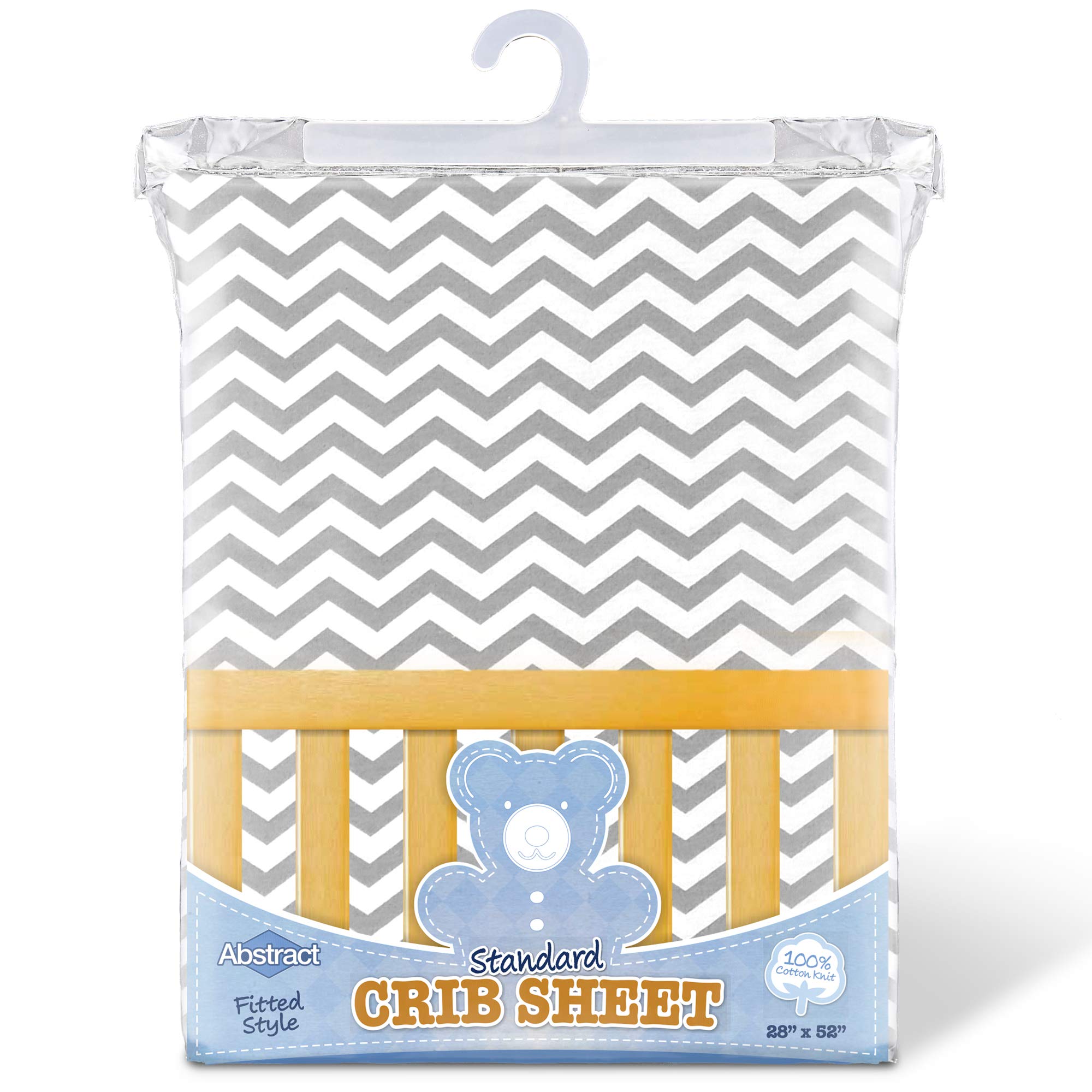 Abstract Cotton Crib Sheets gray zigzag on crib, easy-care fabric.