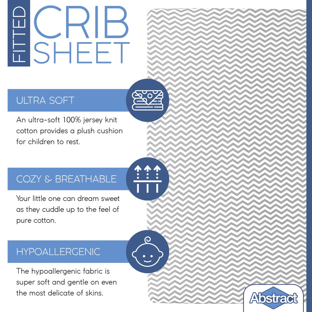 Abstract Cotton Crib Sheets gray zigzag on mattress offers a snug, secure fit.