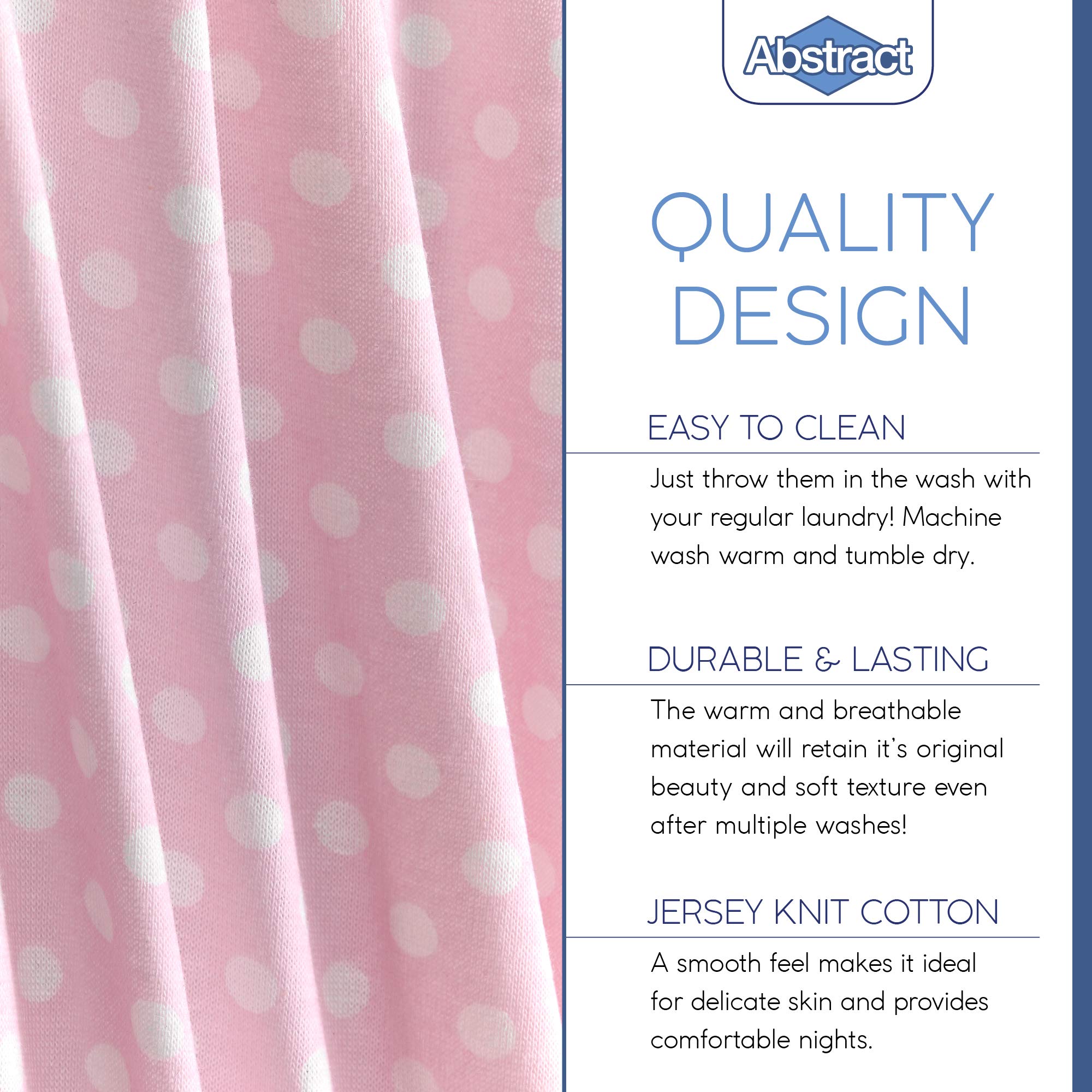Abstract fitted sheets are machine washable for easy nursery care.