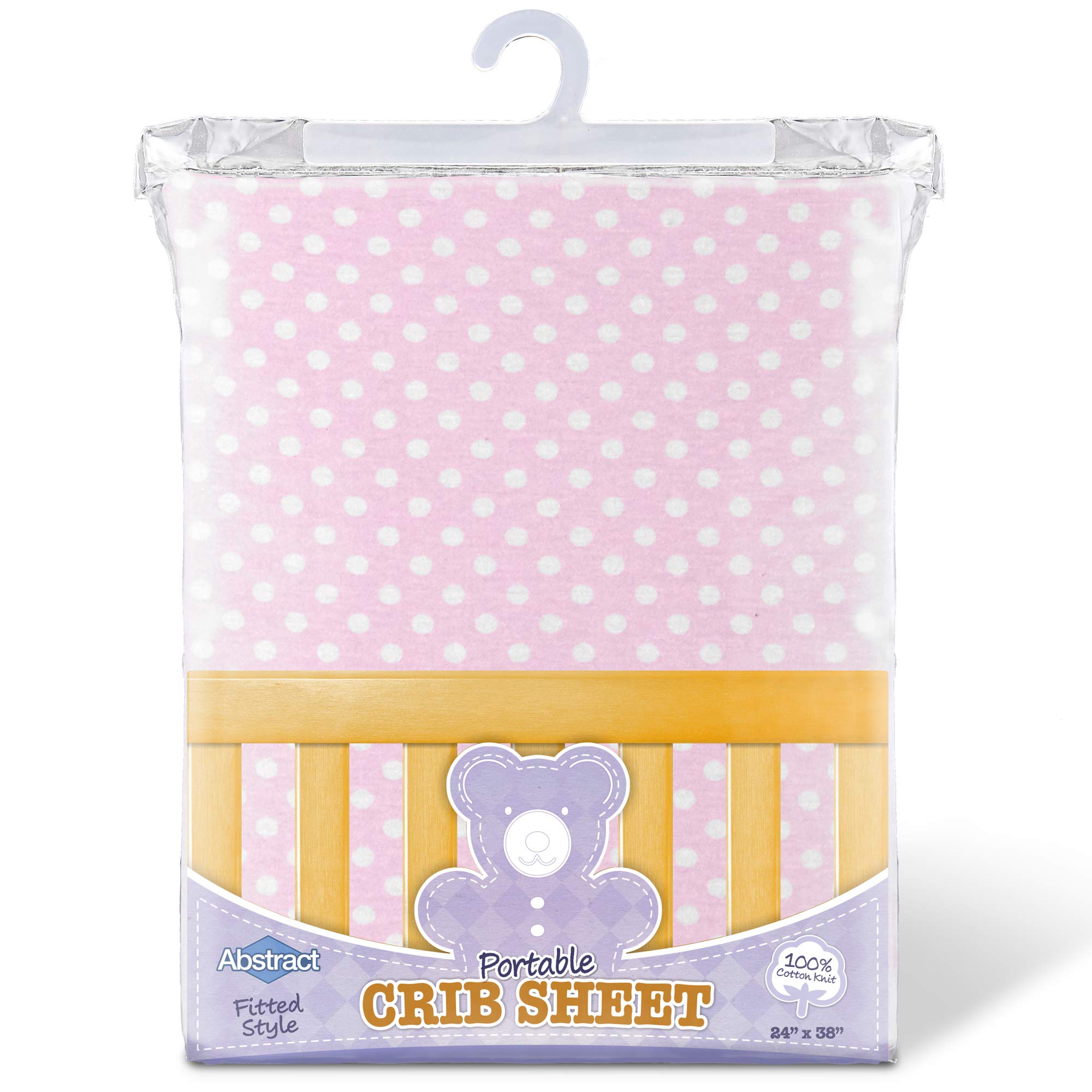 Abstract 24x38 mini sheet fits portable cribs securely.