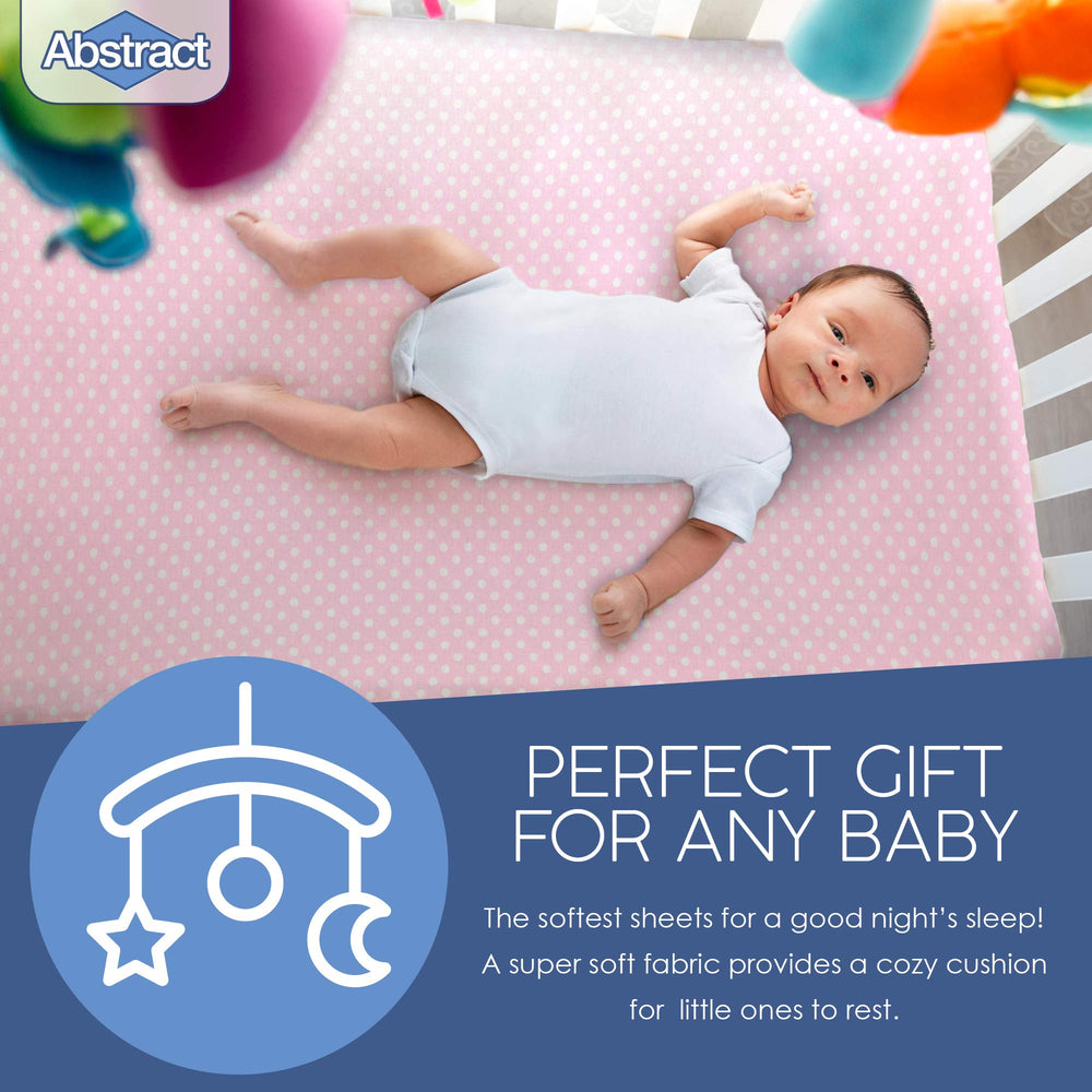 Abstract mini crib sheets come in multiple colors to match nurseries.