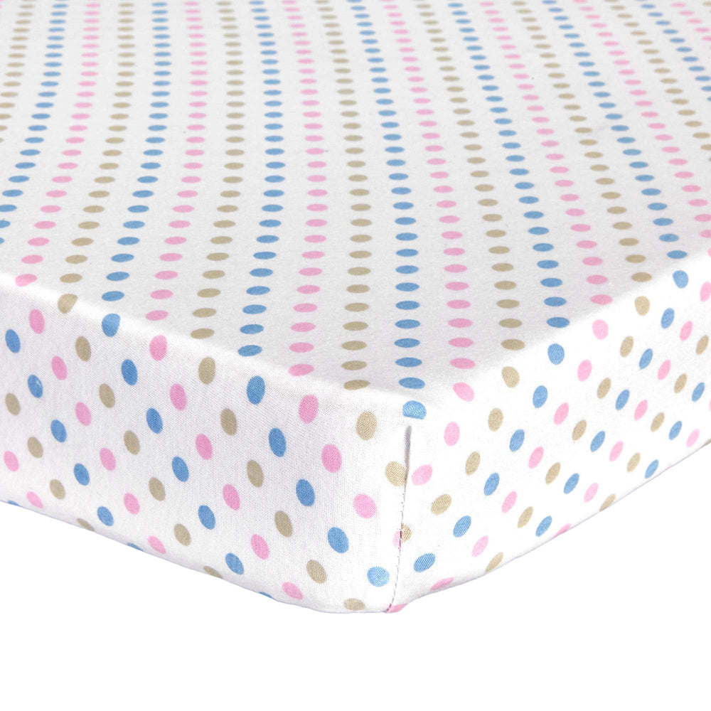 Abstract Mini Crib Sheets multicolor polka dot, soft cotton for peaceful sleep.
