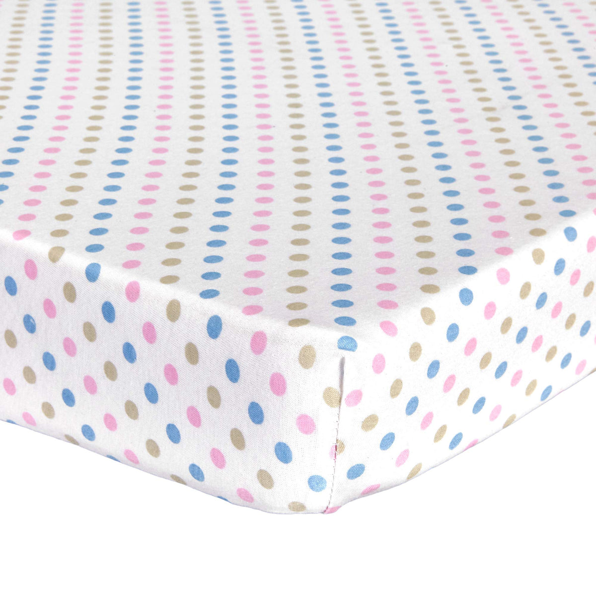 Abstract Mini Crib Sheets multicolor polka dot, soft cotton for peaceful sleep.