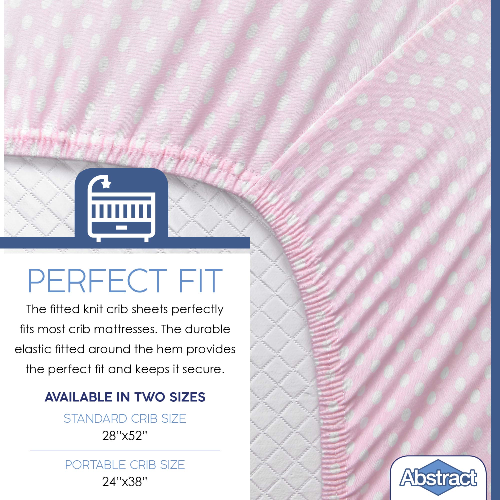 Abstract 100% cotton jersey sheets are soft and breathable for babies.