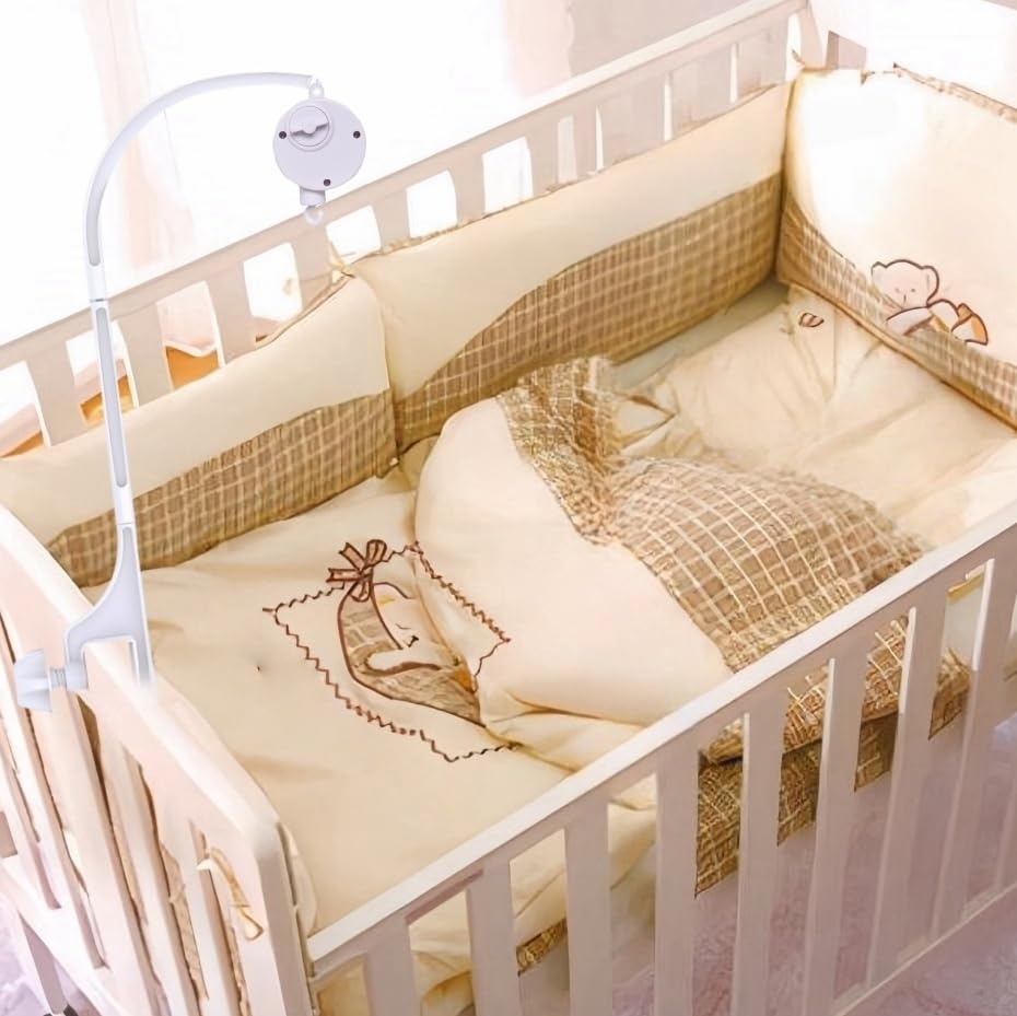 Accfore crib-hanger system keeps mobiles securely attached to the crib.