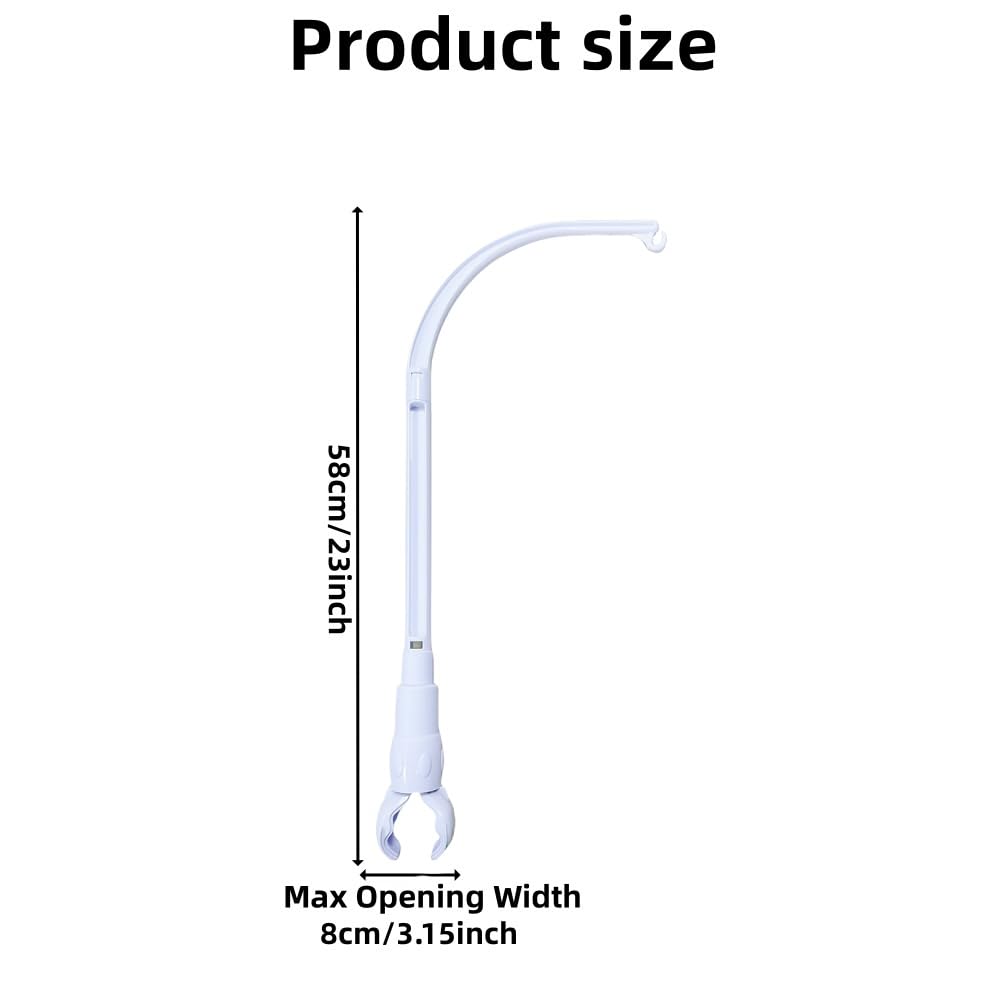 Accfore crib mobile arm with rotating claw for flexible positioning.
