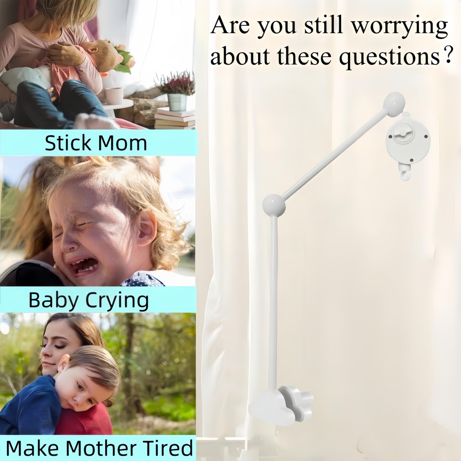 Accfore 27-inch wooden arm fits most cribs, with visible claw