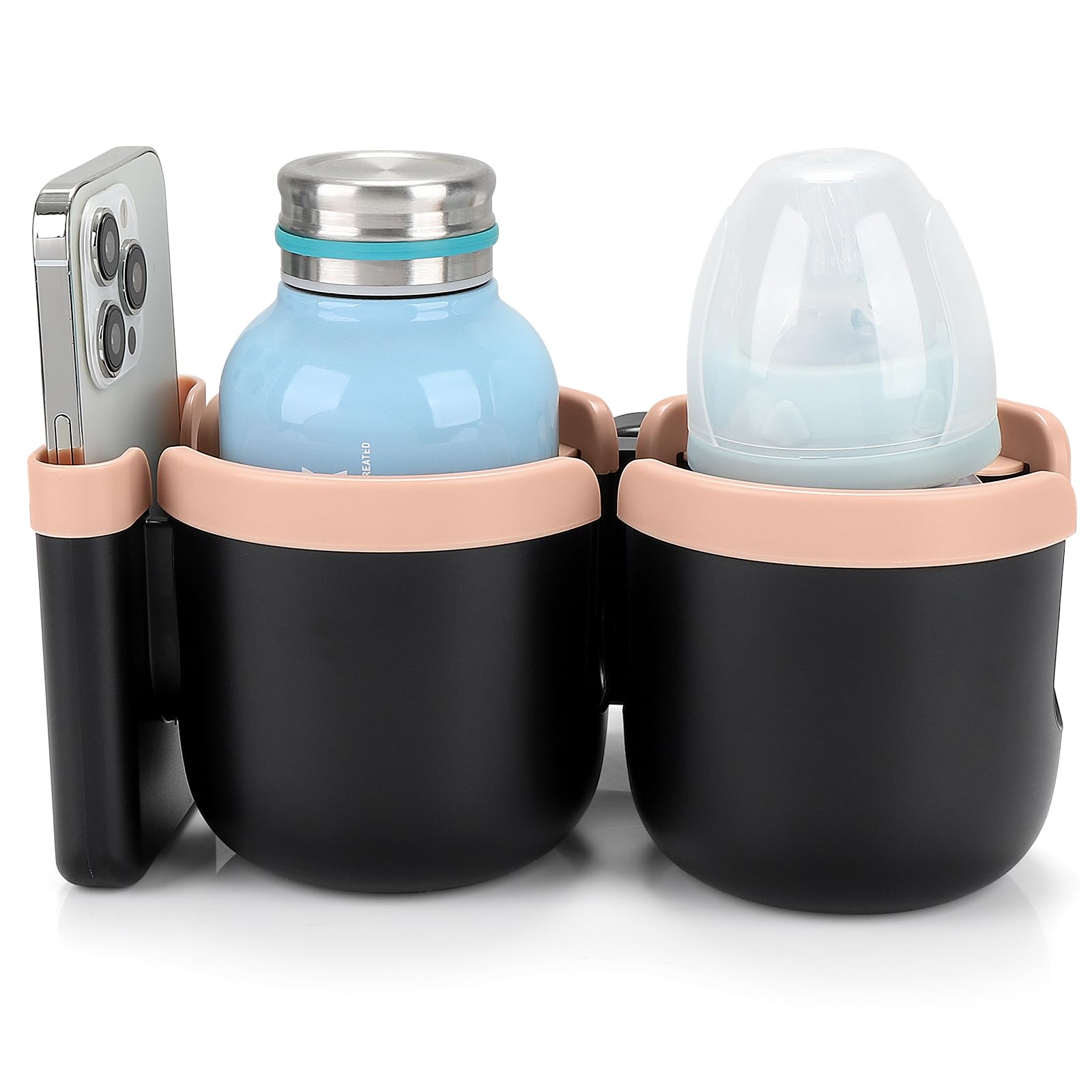 Accmor 2-in-1 cup phone holder attached to a stroller for convenient access.