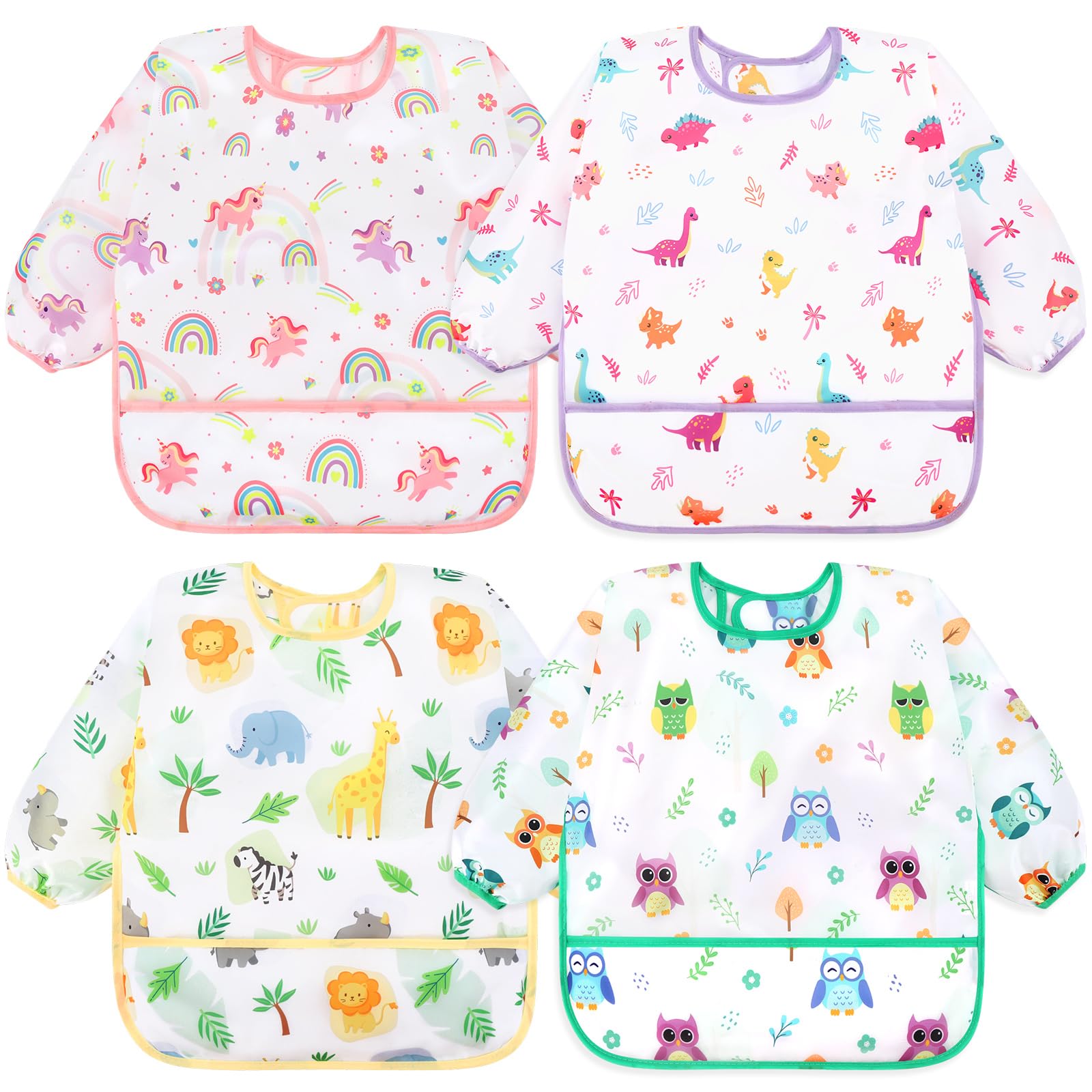 Accmor four-pack long sleeve bibs provide full meal coverage for messier moments.