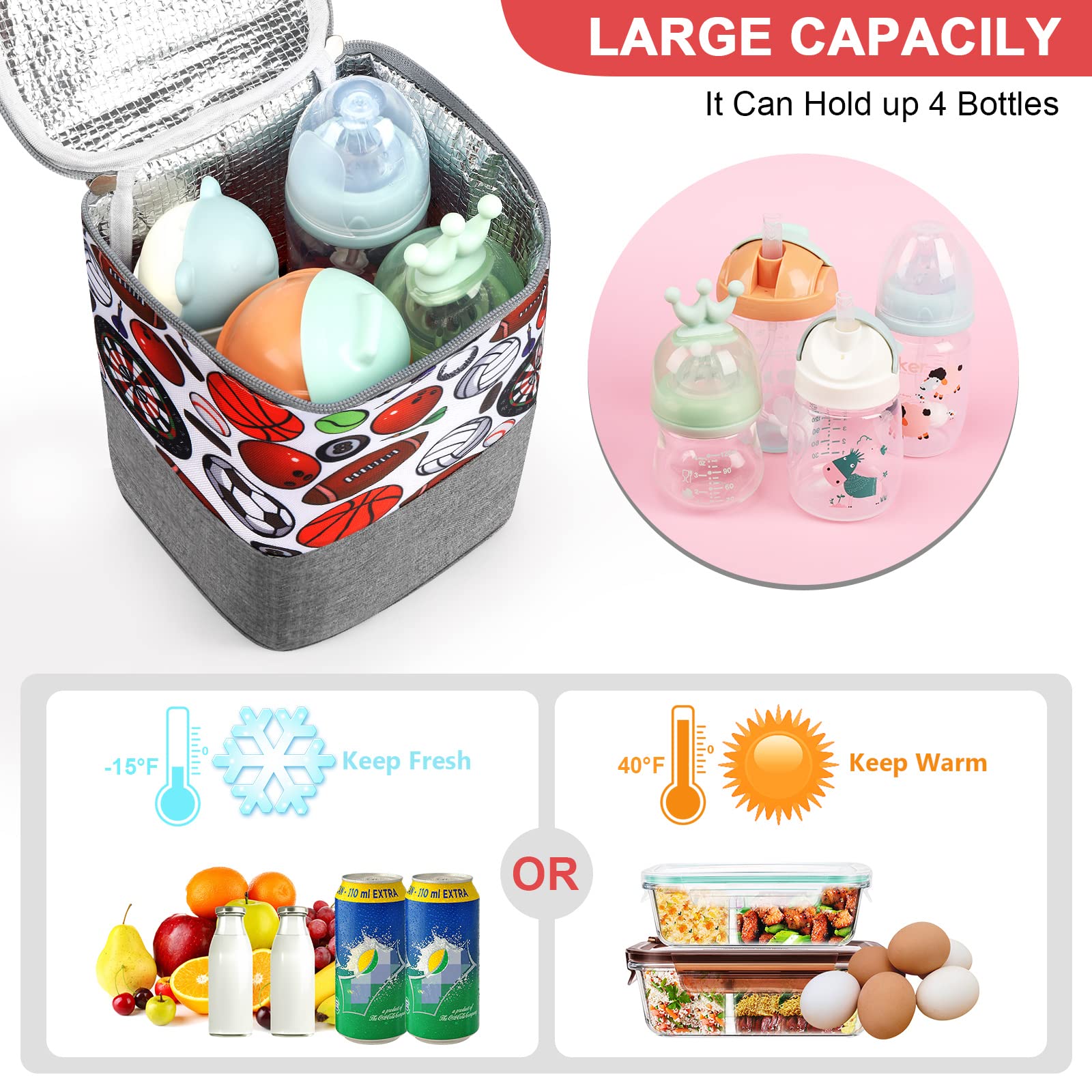 Accmor cooler bag with room for four 8oz bottles, perfect daycare transport