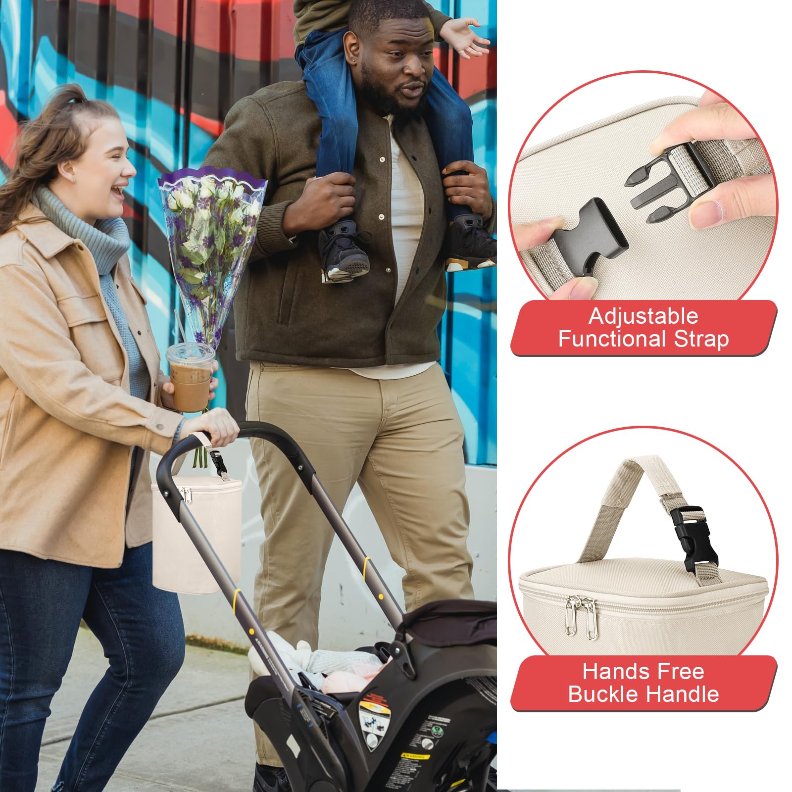 Soft nylon handle provides comfortable carrying for busy moms using Accmor bag.