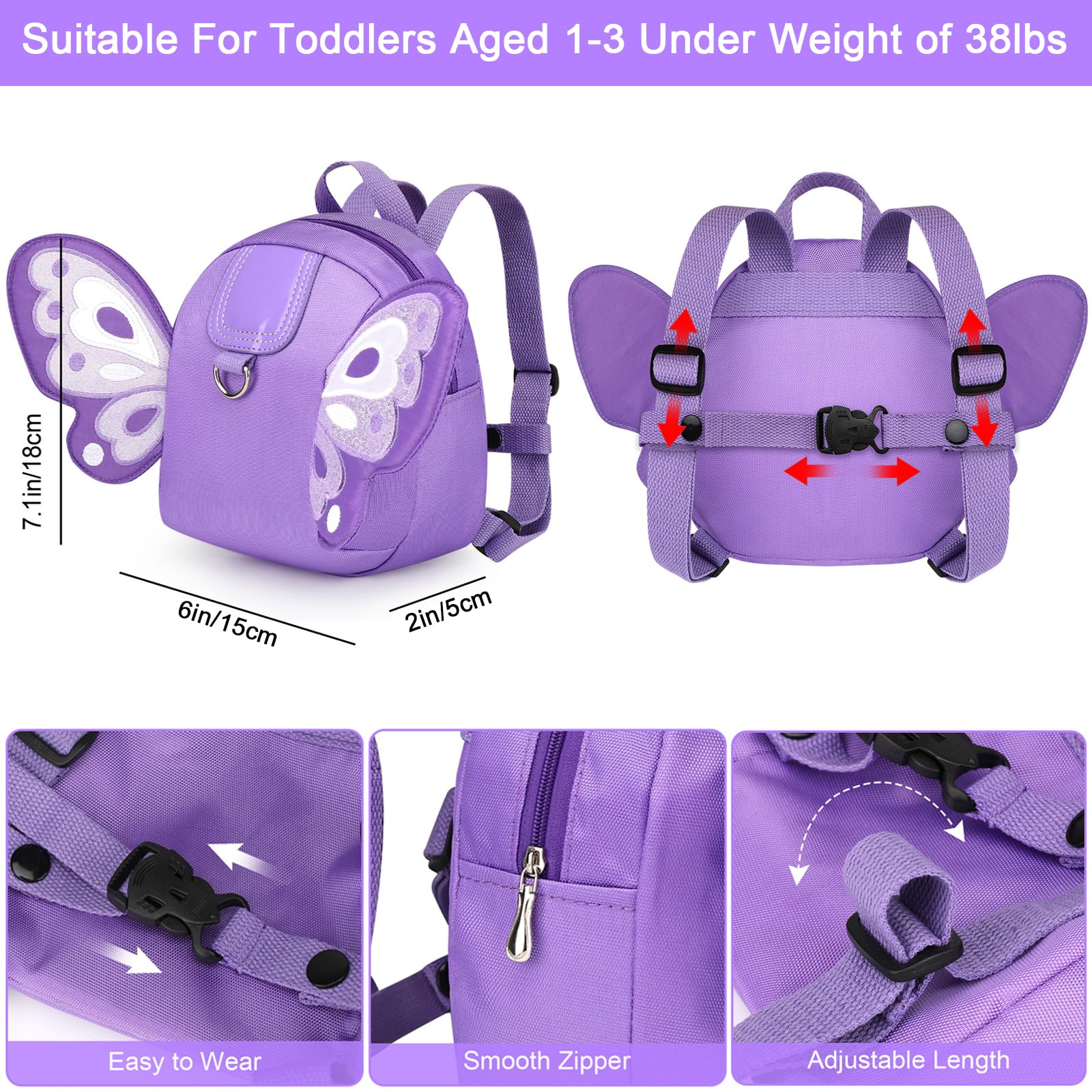 Accmor butterfly pattern backpack leash attachment for safer exploration.