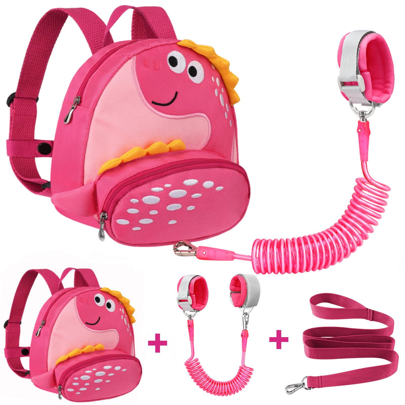 Accmor dinosaur backpack harness front view demonstrates kid-friendly security in crowds.