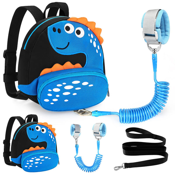 Accmor dinosaur backpack leash front view showing secure, playful toddler accessory