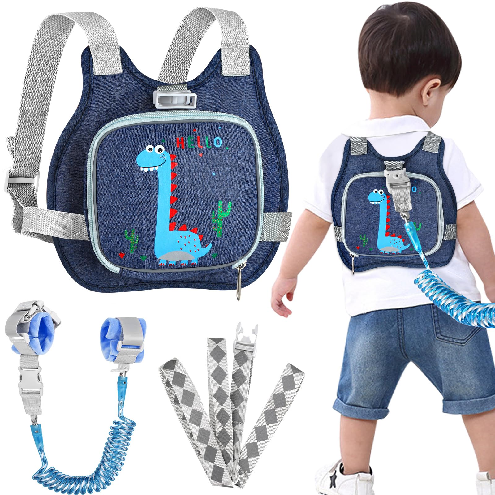 Accmor dinosaur-harness back-strap shown for close supervision during outings.