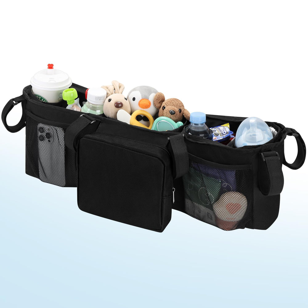Accmor-double-stroller-organizer-compatibility fits handlebars 26-31 inches for many models.
