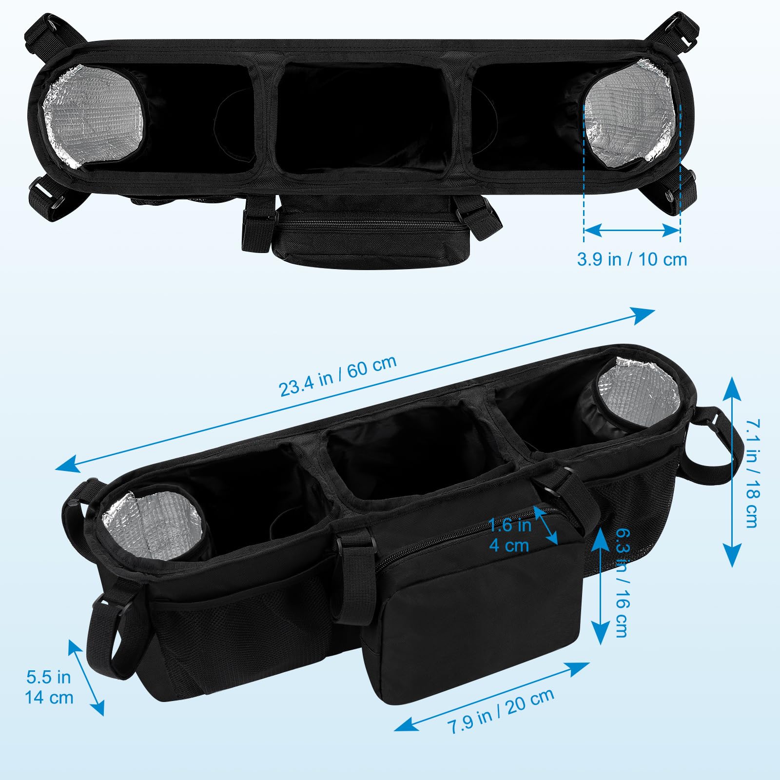 Accmor-double-stroller-organizer-in-use demonstrates practical on-the-go organization.