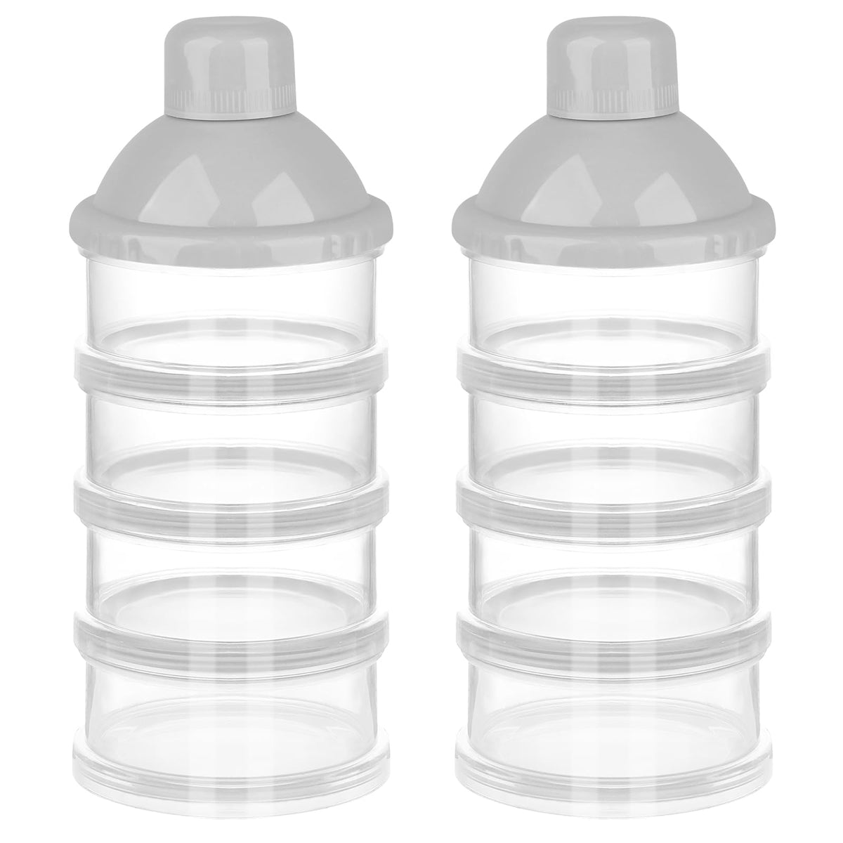 Accmor formula dispenser on the go with four stackable compartments.