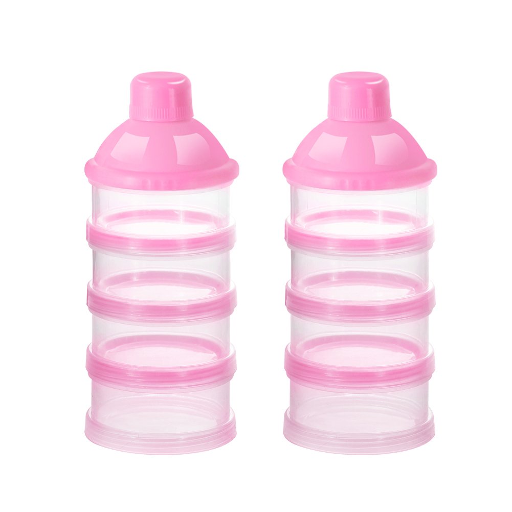 Accmor formula dispenser on the go showing four portions for travel-friendly feeding.