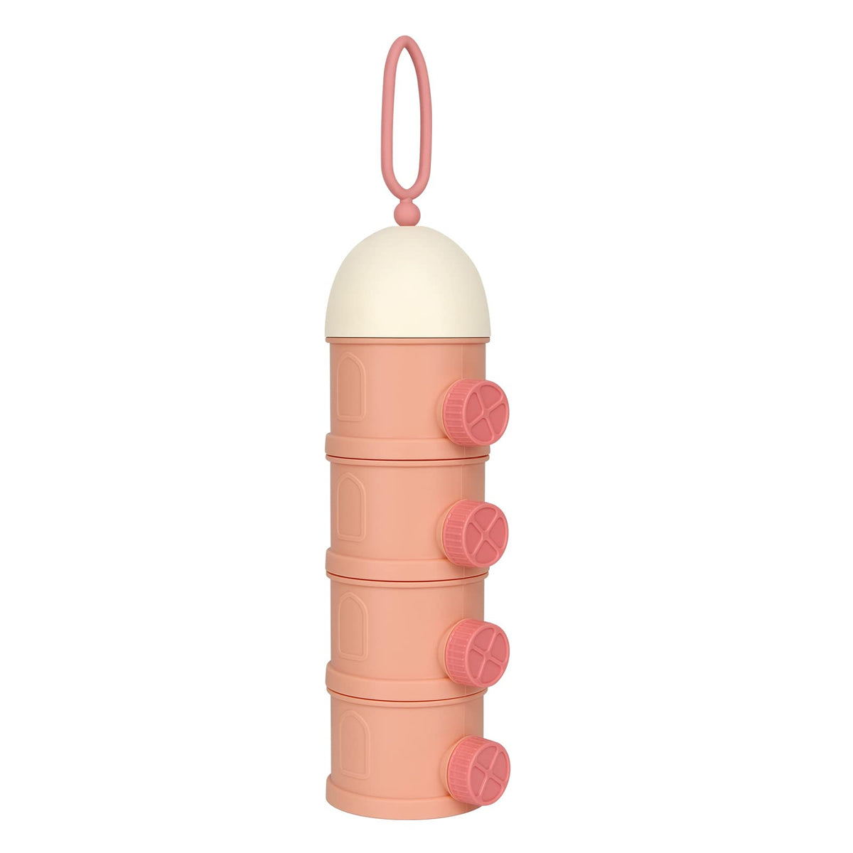 Accmor formula dispenser on the go in pink for convenient travel feeding.
