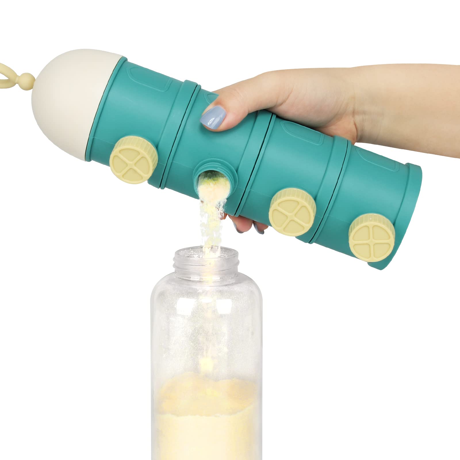 Accmor on-the-go dispenser features side pour lid for mess-free serving.