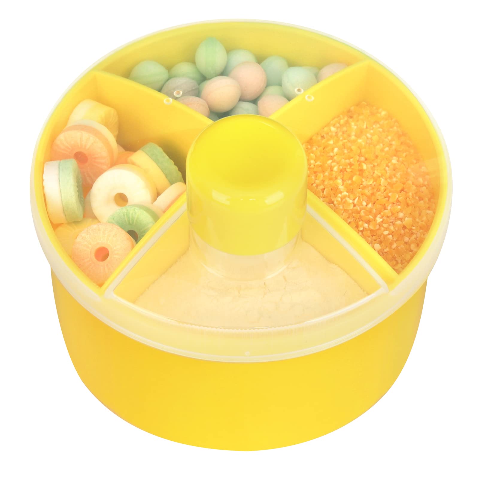 Four-compartment design separates portions for formula or snacks.