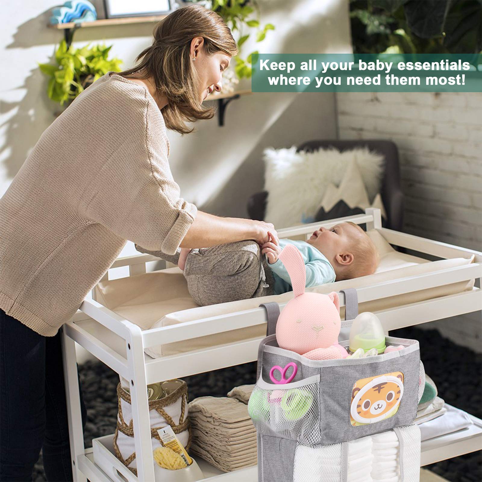 Accmor hanging diaper caddy mounted on crib rail for tidy nursery organization