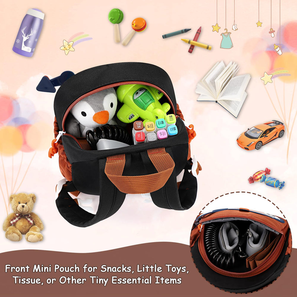 Accmor kid travel backpack stores diapers, wipes, snacks, and small essentials.