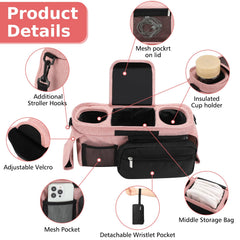 Accmor stroller storage with middle compartment for diapers and wipes.