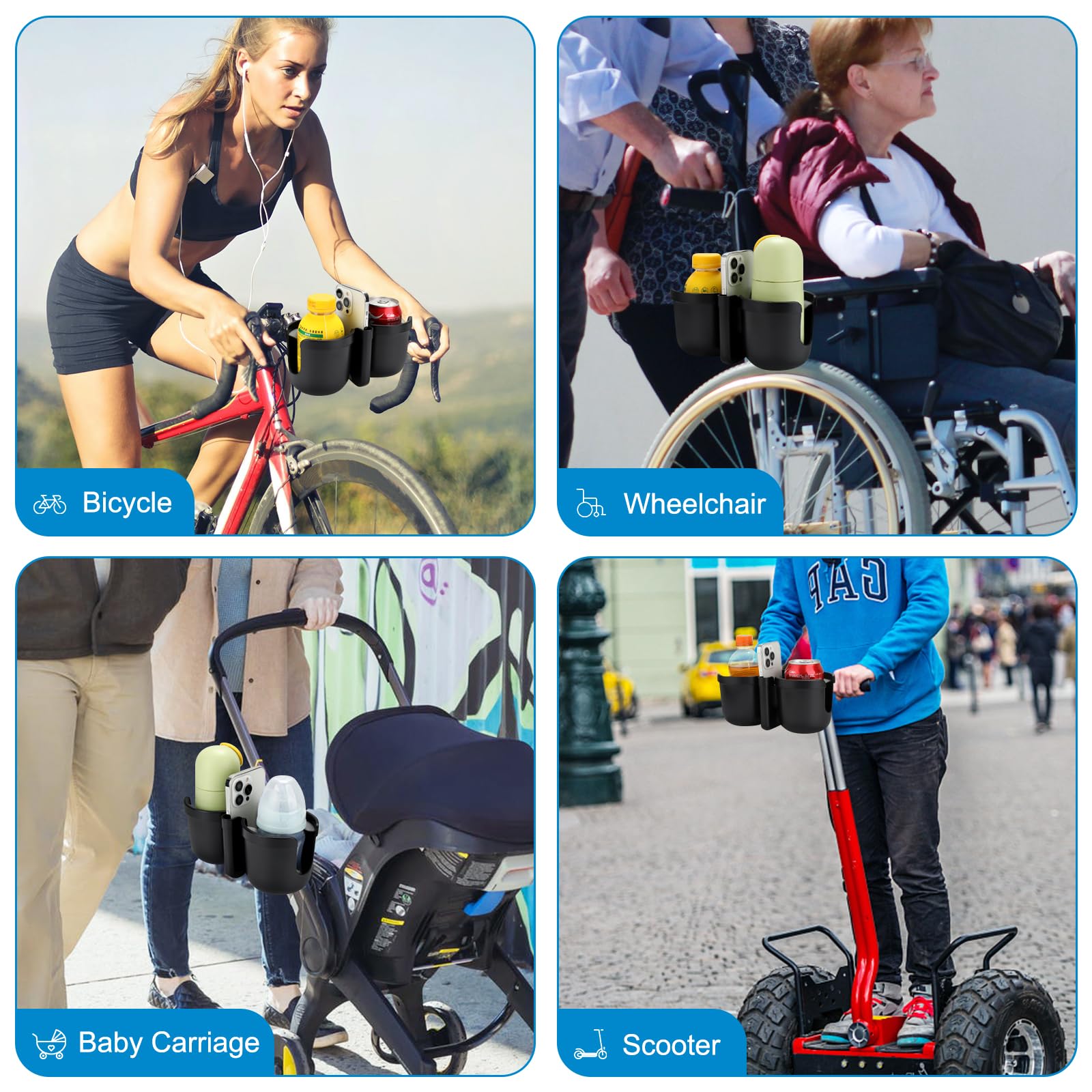 Accmor keeps beverages steady while you push, jog, or stroll.