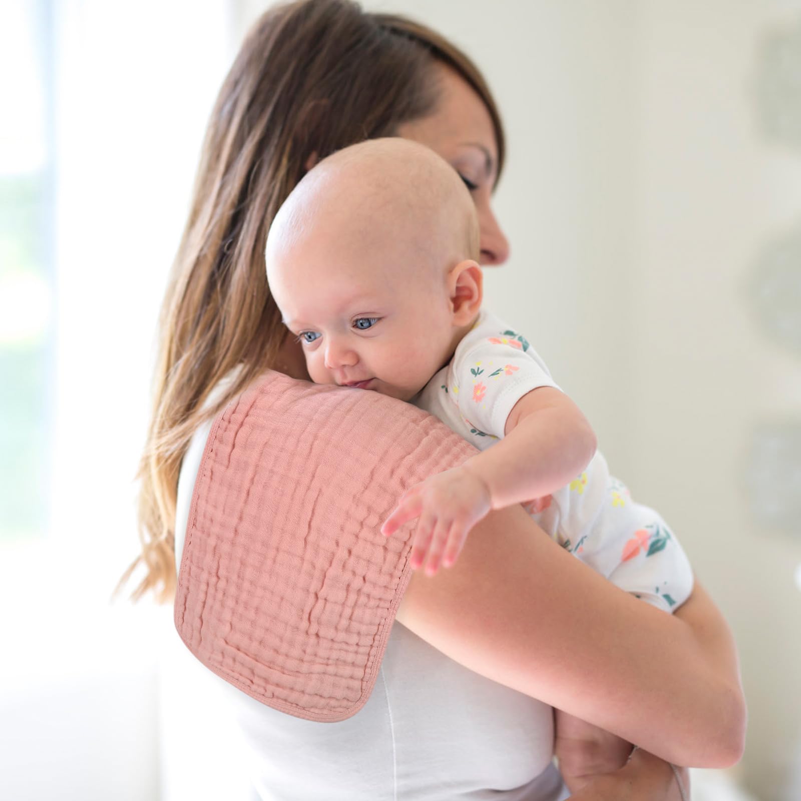Accmor muslin burp cloths absorbent six-layer fabric catching spills quickly.