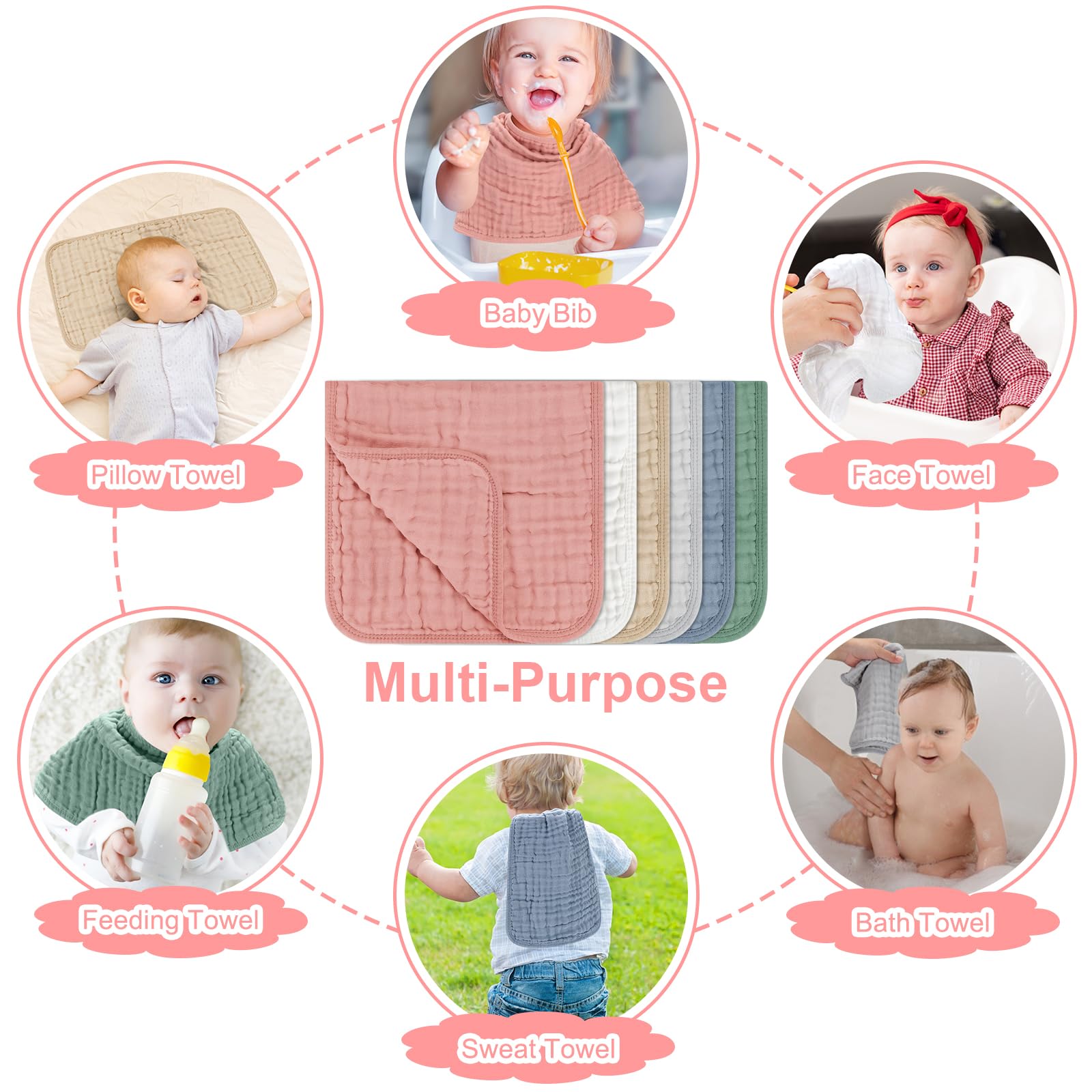 Accmor muslin burp cloths gift-ready pack for baby showers.