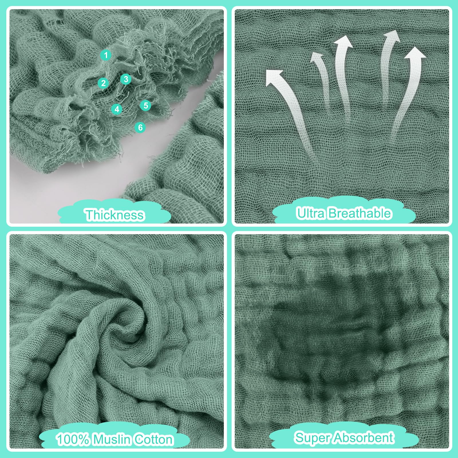 Accmor muslin burp cloths multiuse for wipes, face towels, and baby care