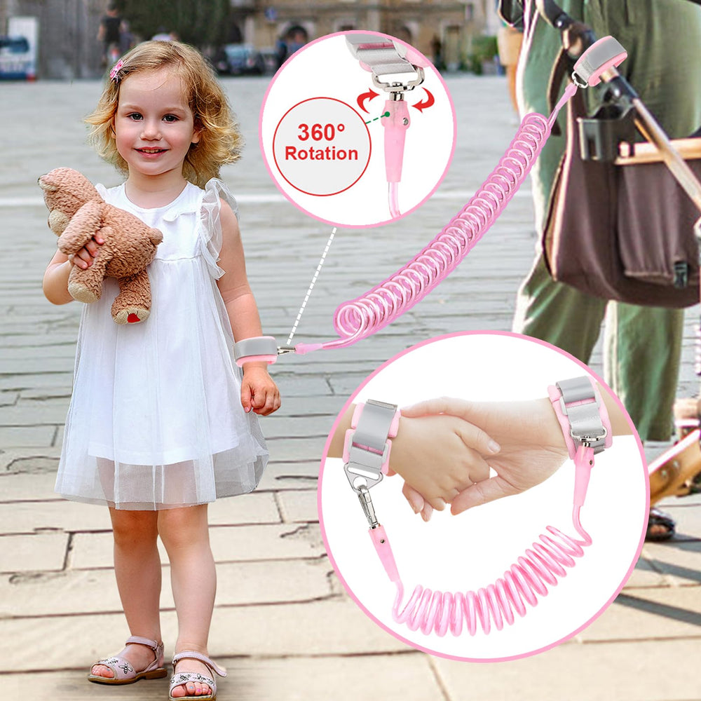 Accmor pink dinosaur harness in outdoor walking scene for safe exploration.
